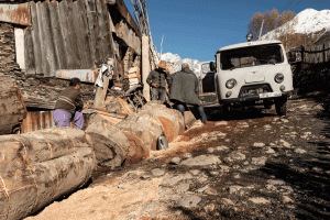 Holzlieferung in Ushguli | Swanetien | Anstrengede Wintervorbereitungen | Stefan Applis